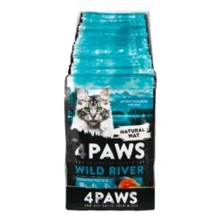 4 PAWS Katzennahrung Wildlachs Dill 85 G, 24er Pack
