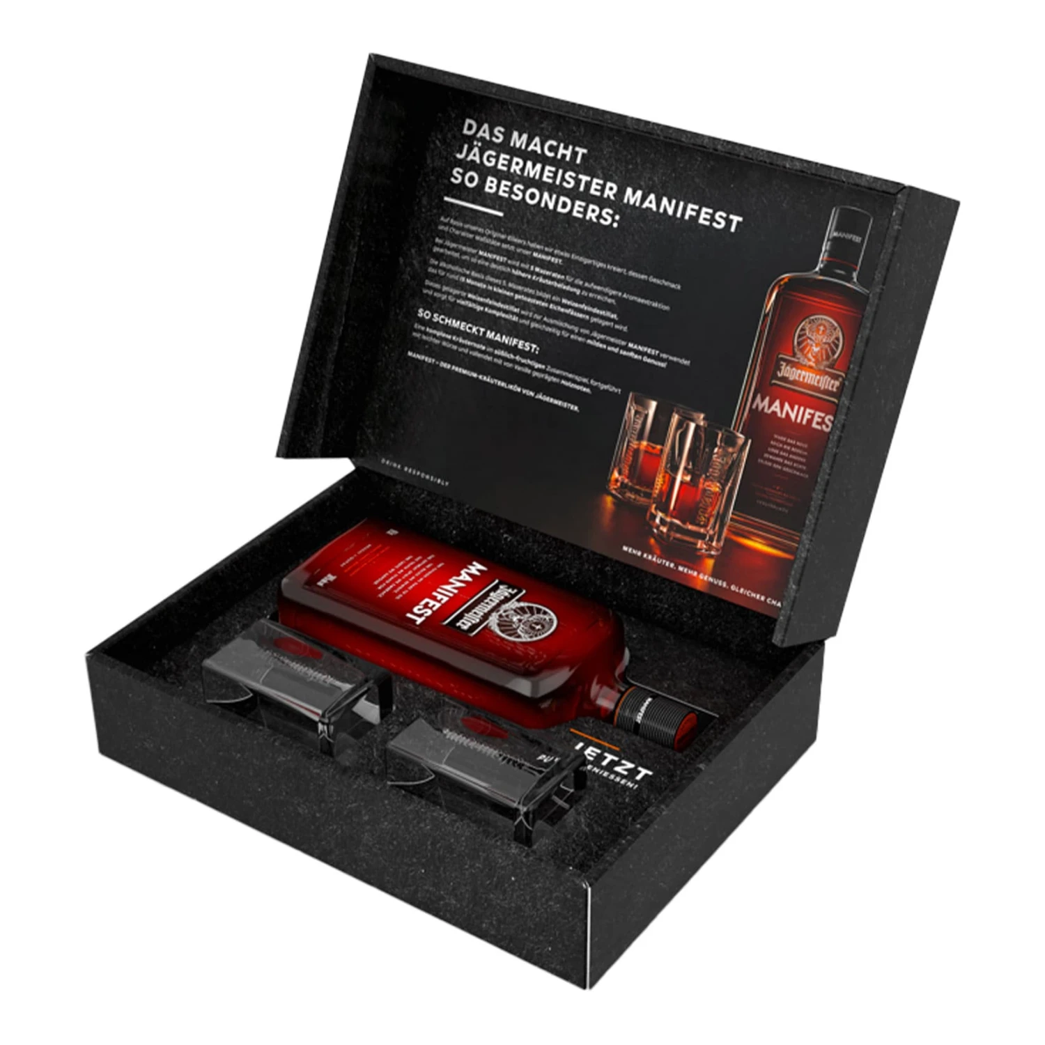 Jägermeister Manifest 38,0 % Vol 0,5 Liter Geschenkbox Mit 2 Gläsern 2 Jägermeister Manifest 38,0 % Vol 0,5 Liter Geschenkbox Mit 2 Gläsern – Bild 2